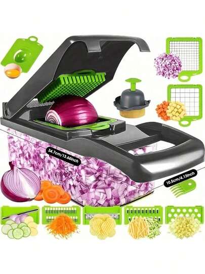 Picadora de verduras multifunción, rebanadora de frutas, rallador manual de alimentos, rebanadora de verduras, cuchilla con recipiente, picadora de cebolla, rallador de patatas, utensilios de cocina, artículos esenciales para dormitorio, suministros de cocina