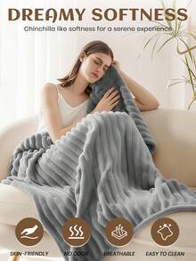 1pc Flannel Ribbed Blanket - The First Choice For Room Decoration, Plain Plush Blanket, Super Soft, Bed Blankets & Towel Blankets, Lightweight, Cozy And Warm Blanket, Soft And Easy Care, Simple Fabric Plush Shaggy Blanket, Home Textile, Gray Blanket, Multi-Purpose Blanket For Sofa, Oeko-Tex