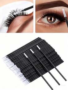 1000/500/100pcs Disposable Eyelash Brushes, Eyelash Extension Cleaning Brushes, Disposable Eyelash Applicator Wands, Soft Flocked Eyelash Care Cotton Swabs, Disposable Daily Cleaning Swabs, Suitable For Eyelash Extension, Eyelash Cleaning, Glue Residue Removal, Makeup Use, Mascara Removal And Eyebrow Grooming, Professional Eyelash Extension Cleaning Tools, Essential Makeup Tools For Home/Salon Use - Black - View 1