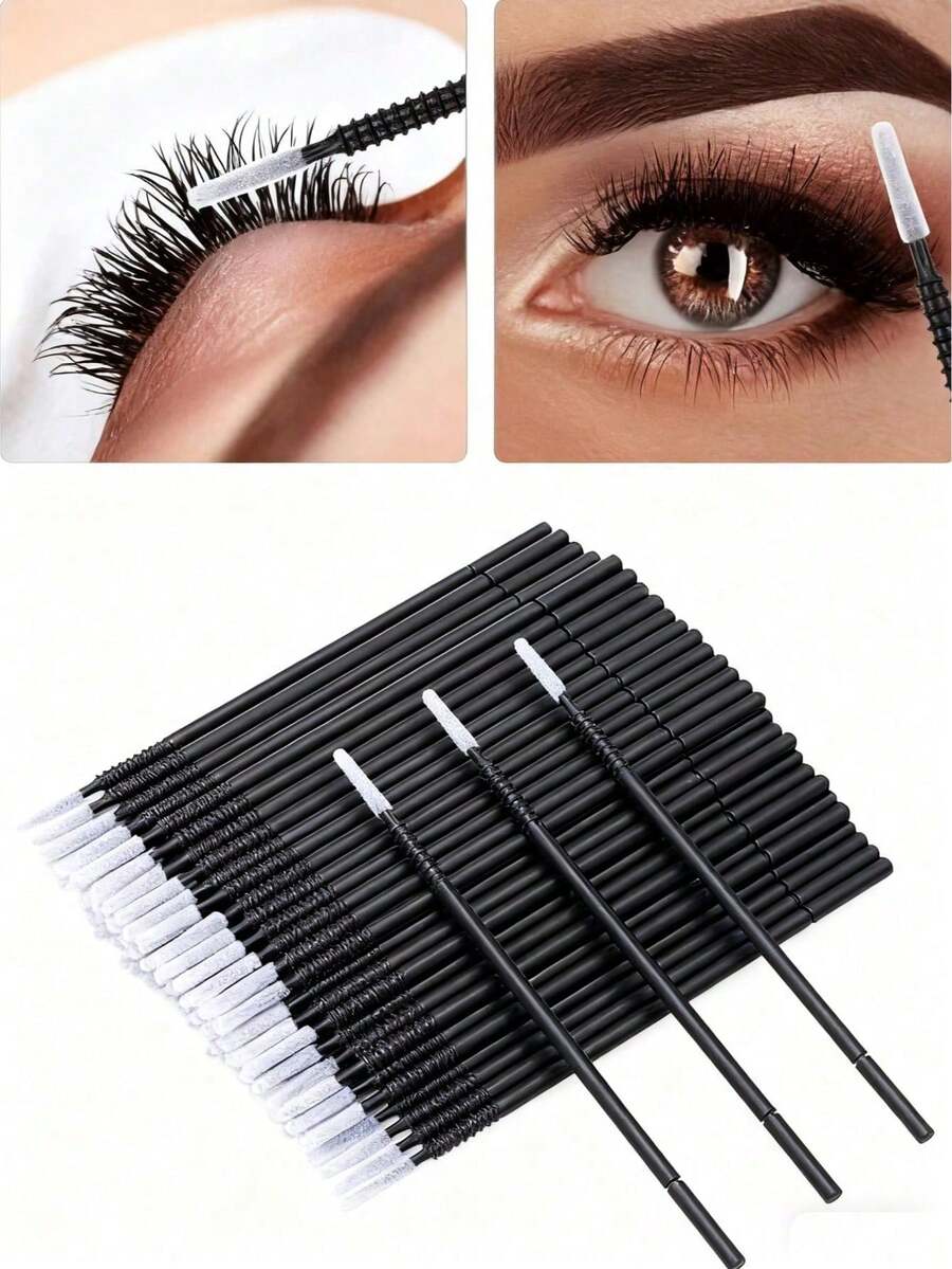 1000/500/100pcs Disposable Eyelash Brushes, Eyelash Extension Cleaning Brushes, Disposable Eyelash Applicator Wands, Soft Flocked Eyelash Care Cotton Swabs, Disposable Daily Cleaning Swabs, Suitable For Eyelash Extension, Eyelash Cleaning, Glue Residue Removal, Makeup Use, Mascara Removal And Eyebrow Grooming, Professional Eyelash Extension Cleaning Tools, Essential Makeup Tools For Home/Salon Use - Black - View 1
