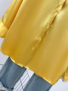 Women's Satin Shirt, Business Casual Button-Down Blouse With Notch Lapel, Elegant Office & Lounge Top For Fall Winter Spring