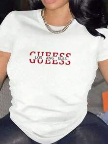 Women Letter Print Round Neck Graphic T-Shirt, Casual Sporty Short Sleeve Tee, Suitable For Daily Wear, Women All Seasons Top