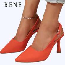 Summer Autumn Elegant Women's Solid Color Pointed Toe High Heels Closed Toe Buckle Strap Slingback Orange High Heel Pumps - Suitable For Party, Work, Travel, Party With Dress High Heels