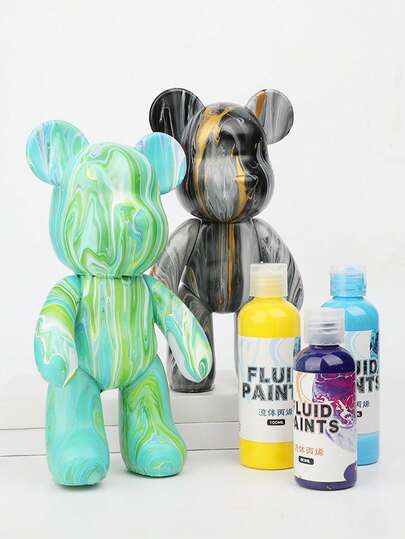 33厘米流体熊，100毫升流体丙烯颜料，DIY绘画雕塑手工绘画暴力熊模型娃娃父母装饰娃娃家居房间装饰，三种以上颜色，效果更佳，办公室、卧室、客厅、教室装饰，圣诞礼物，万圣节礼物
