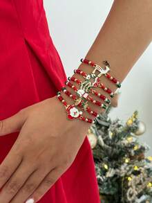 6pcs/Set Cute & Elegant Christmas Tree, Bell, Snowman Decor CCB Bracelet Set, Luxurious & Versatile Jewelry Bracelet Gift For Women, Daily & Christmas Party (No Card Included)