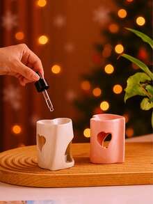 Difusor de aromas em formato de coração (1 unidade) - Estilo minimalista, feito em cerâmica, decoração natalina, também pode ser usado como porta-velas, difusor de óleos essenciais e porta-velas de chá | Ideal para presente, feriados, festas, casa, mesa de trabalho, acessório para ioga e meditação. - Multicolorido - Ver 2