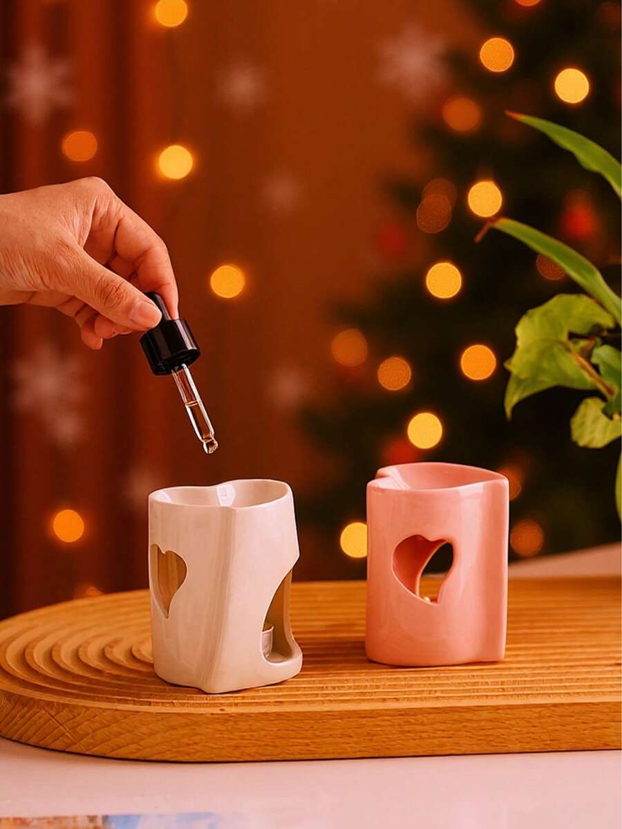 Difusor de aromas em formato de coração (1 unidade) - Estilo minimalista, feito em cerâmica, decoração natalina, também pode ser usado como porta-velas, difusor de óleos essenciais e porta-velas de chá | Ideal para presente, feriados, festas, casa, mesa de trabalho, acessório para ioga e meditação.