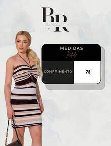 Vestido Feminino Curto Tricô Listrado Cordão Amarração no Pescoço Tomara que Caia Moda Verão Tricot