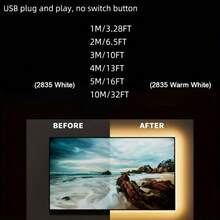 1件 USB供電LED燈條,501開關,5V,USB照明裝飾,電腦配件周邊,內置開關,室內臥室家居裝飾客廳婚禮裝飾,牆面裝飾,無需電池 - 彩色 - 查看 13