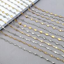 1 metro Cadenas de acero inoxidable con diseños de estrella, corazón y cruz a granel - Suministros para hacer joyas DIY y accesorios