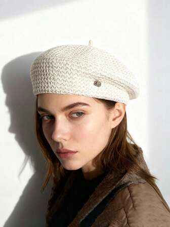 1 件女士纯色休闲贝雷帽，简约轻松优雅风格，美观透气，适合户外活动和日常穿着