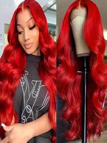 Gorgeous Red 180 Density Body Wave Lace Front Wigs Human Hair Pre Plucked With Baby Hair 13x4 HD Transparent Lace Front Human Hair Wigs For Women Brazilian Virgin Red Colored Water Wave Glueless Wigs Human Hair - 紅色 - 查看 6