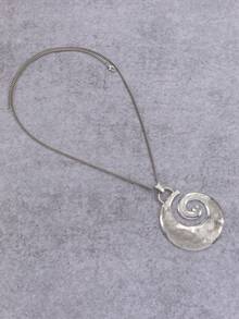 1Pc Elegant Antique Silver Retro Asymmetrical Pendant With Beaded Cord, Perfect For Daily Wear, Halloween Christmas