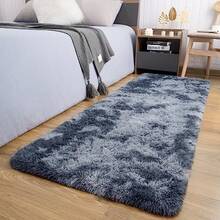 Runner Rug For Bedroom 2x6 Feet Soft Shaggy Area Rugs Fluffy Carpet For Hallway Bedside Upgrade NonSlip Shag Plush Rug For Dorm Living Room TieDyed Light Grey - 2' x 6'(跑者)+紮染藍灰色 - 查看 1