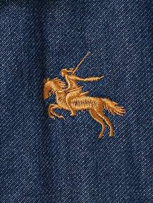 男童休闲柔软牛仔夹克，带保暖内衬、刺绣小马标志和帽子