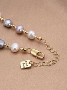 1 件 18K 镀金天然珍珠项链，母亲节、情人节、婚礼、结婚、生日礼物，送给她的礼物 - 彩色 - 查看 3