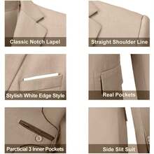 Mens Solid Two - Button Slim Fit 3 - Piece Suit Set For Wedding And Formal Business: Blazer, Vest, Pants - Cây xô thơm xanh - Xem 2