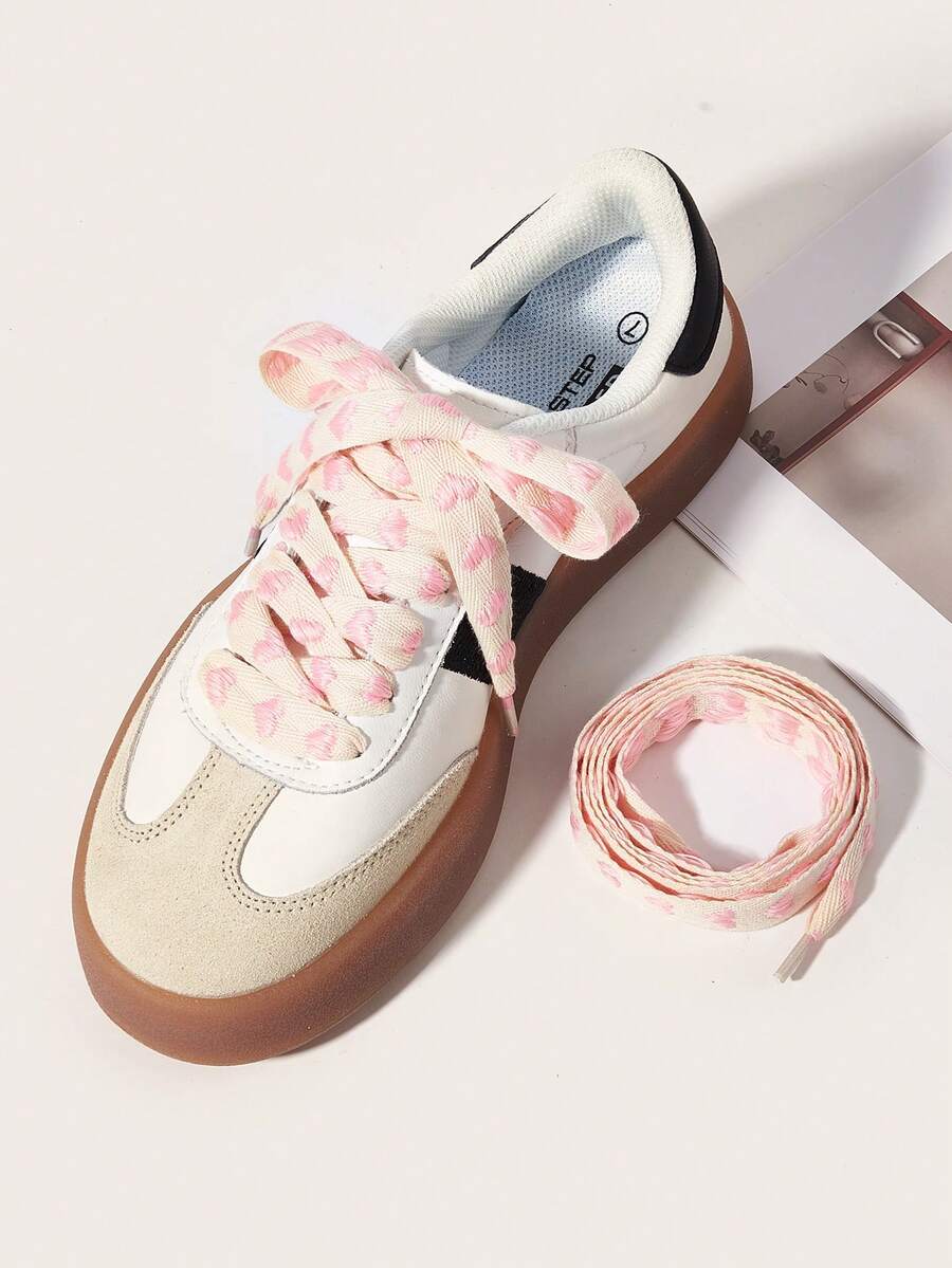 1 Pair 120cm Fashion Heart Shape Flat Shoelaces, For Casual Sneakers,White Shoes Daily Wear - Pink - View 1