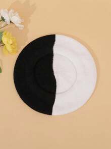 Two Tone Beret Hat Elegant,Summer,Beach,Holiday,Travel - Black and White - View 6