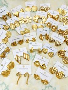 24PCS-12set Fashionable And Personalized Random Style Card Earring Sets, Stainless Steel Stud Earrings For Classmates And Friends - Multicolor - View 2