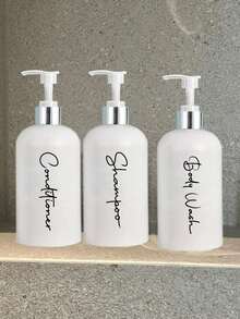 3 Pcs 500ml Refillable Shampoo Conditioner Body Wash Dispenser Bottles With 3 Waterproof Labels, Bathroom Dispenser Container Home Bathroom Decor Fall Decor Back To School - White - View 7