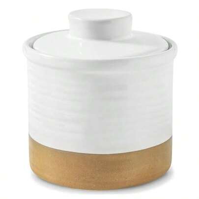 Hasense Mantequilla francesa con tapa mantequilla de cerámica para encimera con línea de agua para mantequilla untable contenedor de mantequilla de granja para regalo de Navidad decoración del