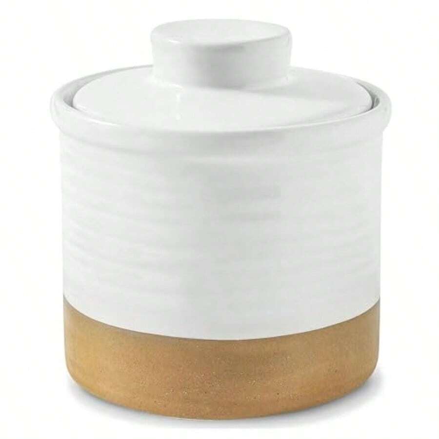 Hasense Mantequilla francesa con tapa mantequilla de cerámica para encimera con línea de agua para mantequilla untable contenedor de mantequilla de granja para regalo de Navidad decoración del