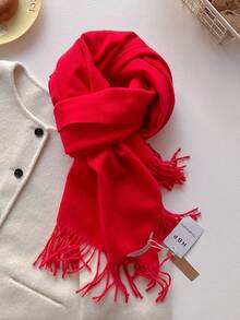 1条简约百搭高品质纯色仿羊绒保暖流苏围巾，时尚柔软的女士披肩，适合外衣装饰和连衣裙颈部保暖。 - 彩色 - 查看 24