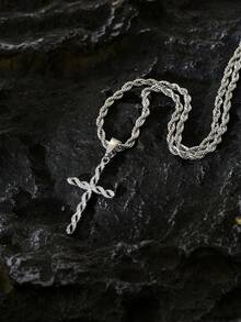 1 peça de colar masculino com pingente de cruz de strass, estilo moderno e simples, colar masculino Christian Elements, joias masculinas requintadas de aço inoxidável, adequadas para uso diário masculino, um presente para meu namorado