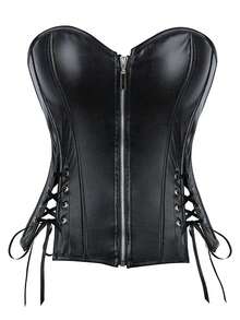 UPVV Women's Corset Tops With Zipper For Women Strapless Lace Up Boned Sweetheart Neck Bodyshaper Bustier Sexy Crop Top - 黑色 - 查看 9