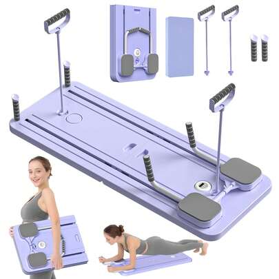Foldable Pilates Reformer Machine For Home Gym - Portable 5-In-1 Sliding Board With Resistance Bands & Jump Board | Core Trainer For Beginners & Studio Equipment,Portable Split Ab Board With Resistance Bands - Pilates Toning Machine Board, Detachable Hanging Design For Women, Men & Beginners To Shape, Exercise & Strengthen Core