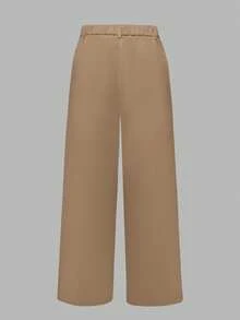 ANCHOSE Quần ống loe cạp cao có túi dành cho nữ cỡ lớn, màu kaki mùa xuân. - Màu Khaki - Xem 3