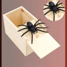 1 pièce Boîte à farce en bois en forme d'araignée - Cadeau de blague amusant, ensemble d'outils de farce pour Halloween, Noël, Thanksgiving, petit jouet effrayant, boîte en forme d'araignée d'horreur, sans alimentation électrique, matériau en bois artificiel et plastique