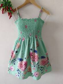 Women's Floral Dress - 綠花 - 查看 1