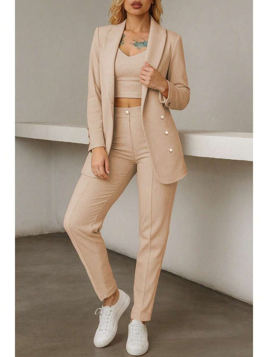 Women Suit Sets - Beige - View 1
