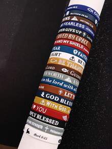20pcs Fashionable Unique Exquisite Personalized Outdoor Sports Religious Faith Bible Colorful Text Silicone Bracelet For Men, Suitable For Daily Commute And Sports - Multicolor - View 4