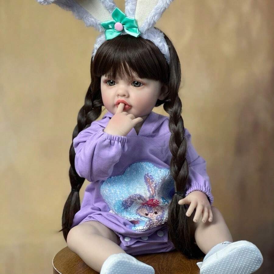 55 CM 22 Inch Lifelike Realistic Reborn Baby Girl Doll Full Soft Vinyl Long Brown Hair Princess Toddler Bebe Christmas Gift - búp bê vinyl toàn thân - Xem 1