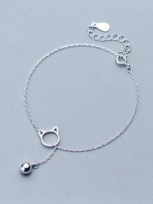 1 件 S925 纯银简约镂空猫手链，可爱小猫，甜美动物流苏串珠首饰，适合女士礼物 - 貓咪 - 查看 5