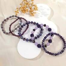 Fashion Bohemian Crystal Beaded Bracelet For Women, Stackable Glass Bead Elastic Bracelet - 夢幻紫色五件套 - 查看 3