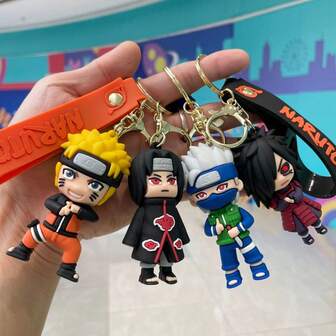 bandai 1 st anime-nyckelring i metall - med Sasuke, Kakashi, Itachi och Madara Uchiha med karbinhake, perfekt för bilnycklar, ryggsäckar, plånböcker, cosplay-evenemang, födelsedagspresenter, examenspresenter, resesouvenirer, studenthemsdekor, unikt tematillbehör för animefans