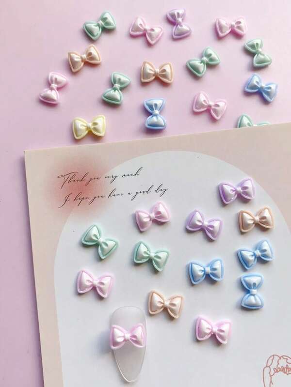 100 قطعة من الزينة الملونة بتصميم فراشة الربطة لفن الأظافر، طراز طازج وصغير، DIY، إكسسوارات شريط للأظافر، منتجات الأظافر، سحر الأظافر