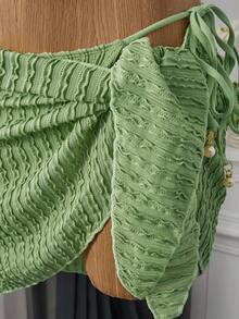 Bellisia 夏季海滩女士纹理露背系带比基尼套装，3 件套 - 綠色 - 查看 5