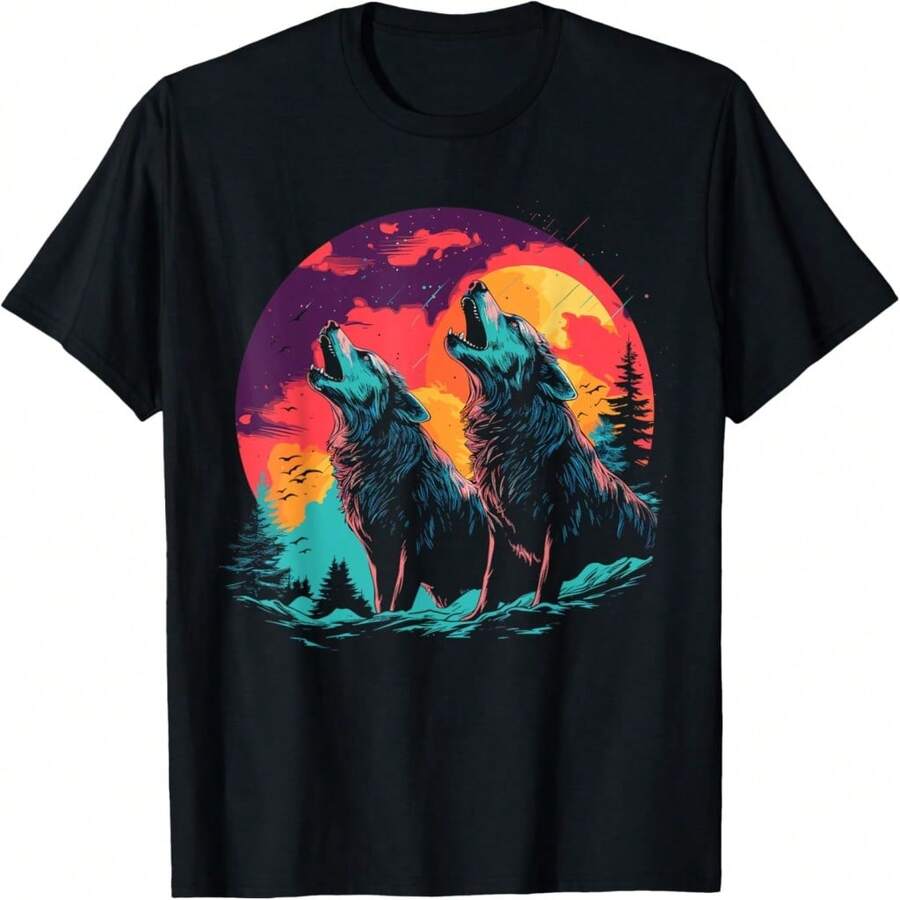 Wolves Moon Howling Wolf T-Shirt - Black 19 - View 1