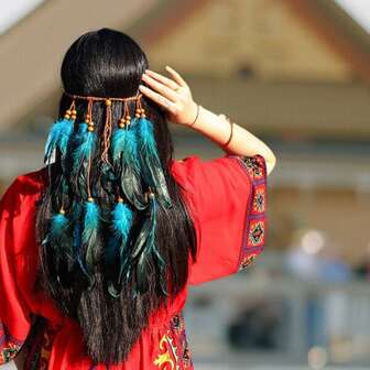 1 件装女士彩色多羽毛流苏发箍，复古波西米亚风长羽毛发箍，手工编织串珠沙滩度假羽毛发饰，万圣节圣诞节服装派对装扮头饰女士头巾柔软头巾冬季发带