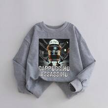 青少年男孩返校卡通咖啡杯图案圆领套头卫衣 - 柔软、可机洗、百搭 - 秋冬休闲款（时尚必备，万圣节） - 灰色 - 查看 3