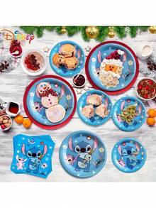 Disney 50pcs/Stitch Disposable Tableware Set Includes 10 Dinner Plates 10 Dessert Plates 10 Paper Cups And 20 Paper Towels, Suitable For Camping, Patio Barbecue, Party Supplies Set, Can Be Used By 10 People, Very Suitable For Halloween, Christmas - Multicolor - View 8