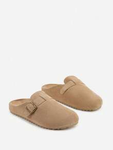 Faux Suede Mule Sandals With Buckle Strap - Beige - View 5