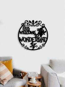 1PC Fantasy - Style Metal "Welcome To Wonderland" Decorative Painting, Hollowed - Out To Show Fairy - Tale Characters And Floral Letters, Dreamy And Eye - Catching, Fairy - Tale Theme, Perfect For Christmas, Halloween, Easter, Theme Parties, Children's Birthday Parties, Study Decoration, Bedrooms, Living Rooms, Children's Rooms, Cafes, Spring And Autumn Decorative Pendants.