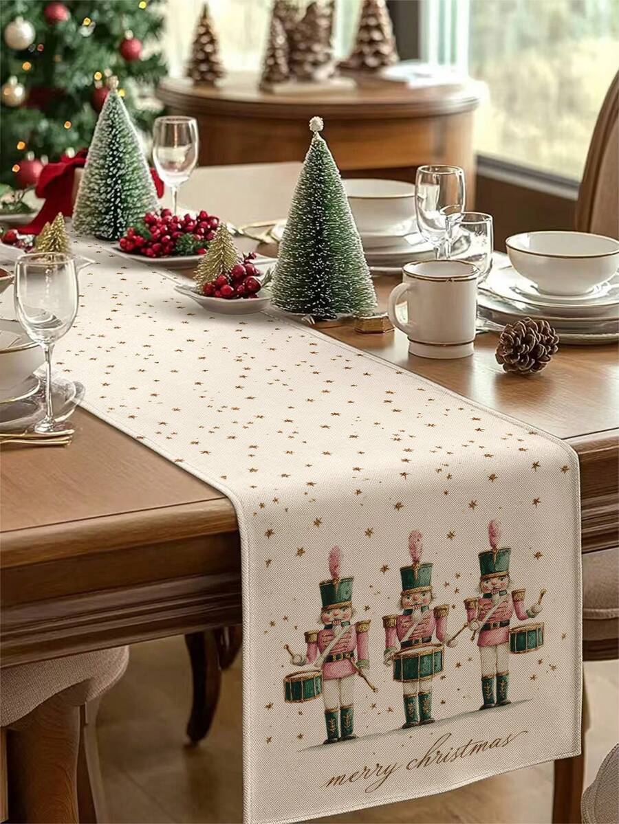 1 pieza Camino de mesa Cascanueces de Navidad, Camino de mesa tipo lino de Navidad, Camino de mesa, Camino de mesa, 1 pieza Camino de mesa, 4 piezas Individuales, 1 pieza Funda de cojín, 3 productos disponibles, Decoración del hogar de temporada para interiores/exteriores, Decoración del hogar de invierno, Decoración navideña, Decoración de habitación navideña, Decoración de fiesta navideña - Multicolor - Ver 1