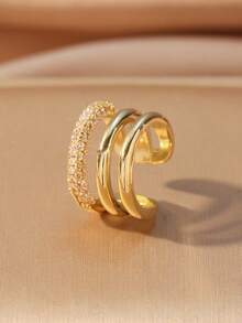 2pcs/Set! Chic Luxury Style Gold-Tone Rhinestone Multi-Element Clip-On Earrings, Suitable For Girls Daily, Party, Stacking, Gifting, Vacation, Banquet Wear